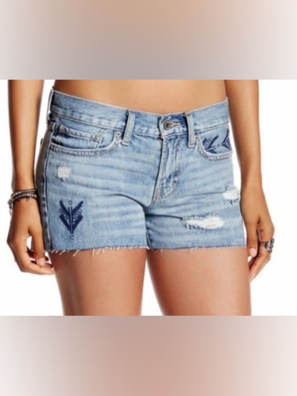 Lucky Brand Light Blue Embroidered Denim Cutoff Shorts